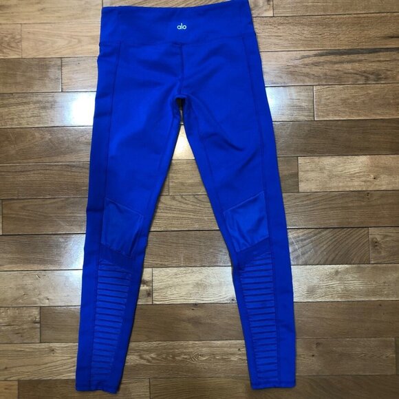 Alo Yoga Moto Bright Blue Leggings Size M - Picture 3 of 7